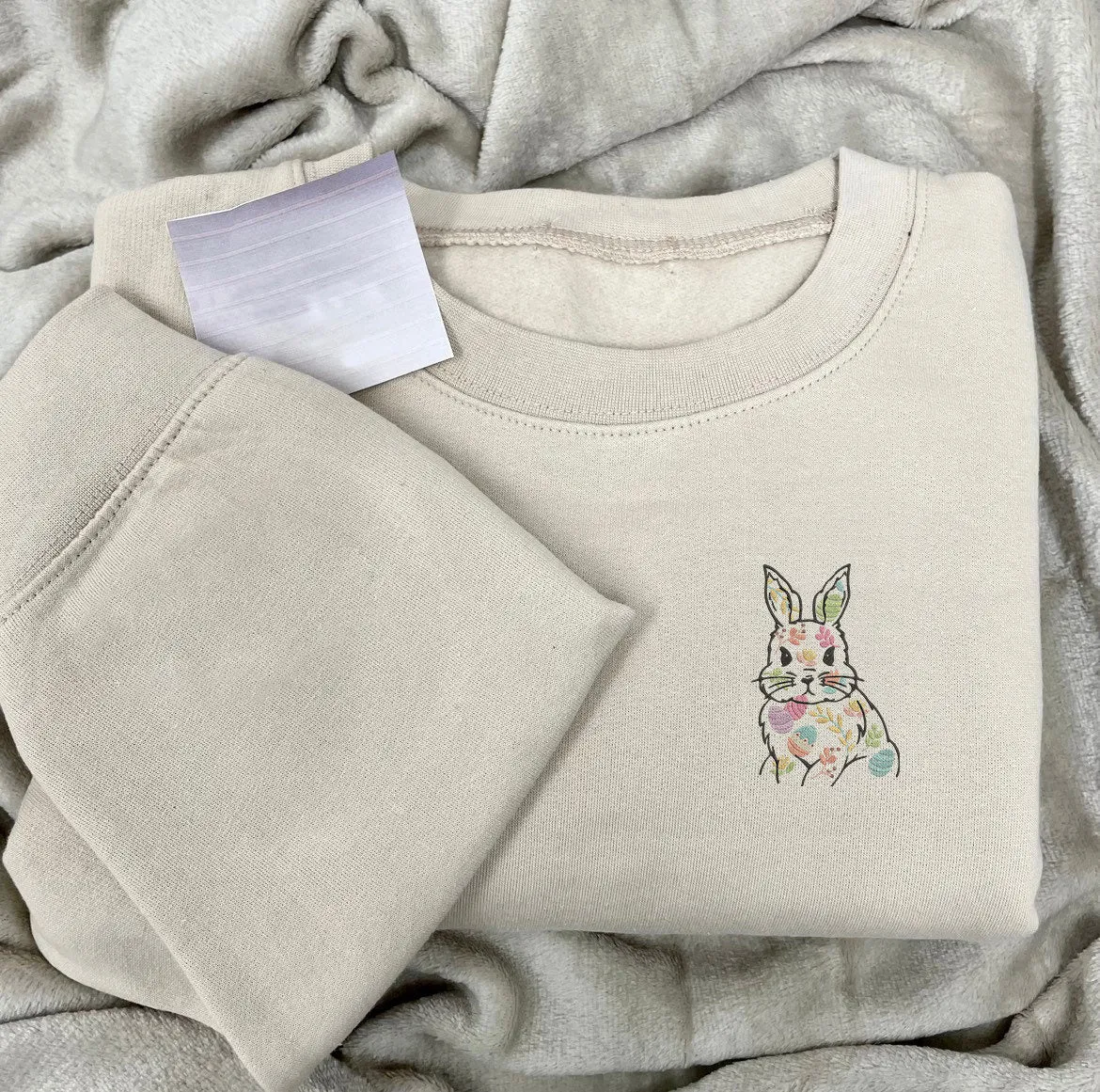 Easter Bunny Embroidered Hoodie, Faux Embroidered Daisy’s Hoodie Sweatshirt, Flowers Spring Easter Hoodie