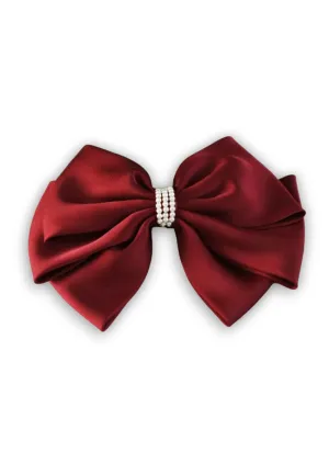 Elegant Burgundy Satin Beaded Hair Bow