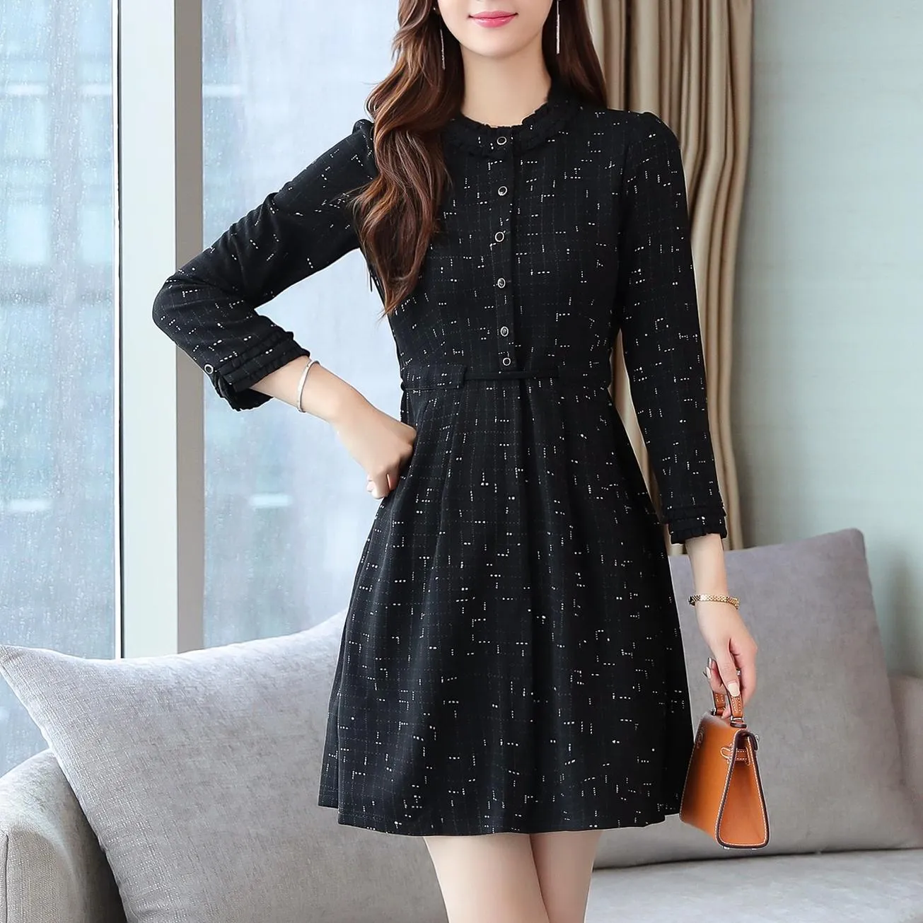 Elegant Button-Decorated Dress