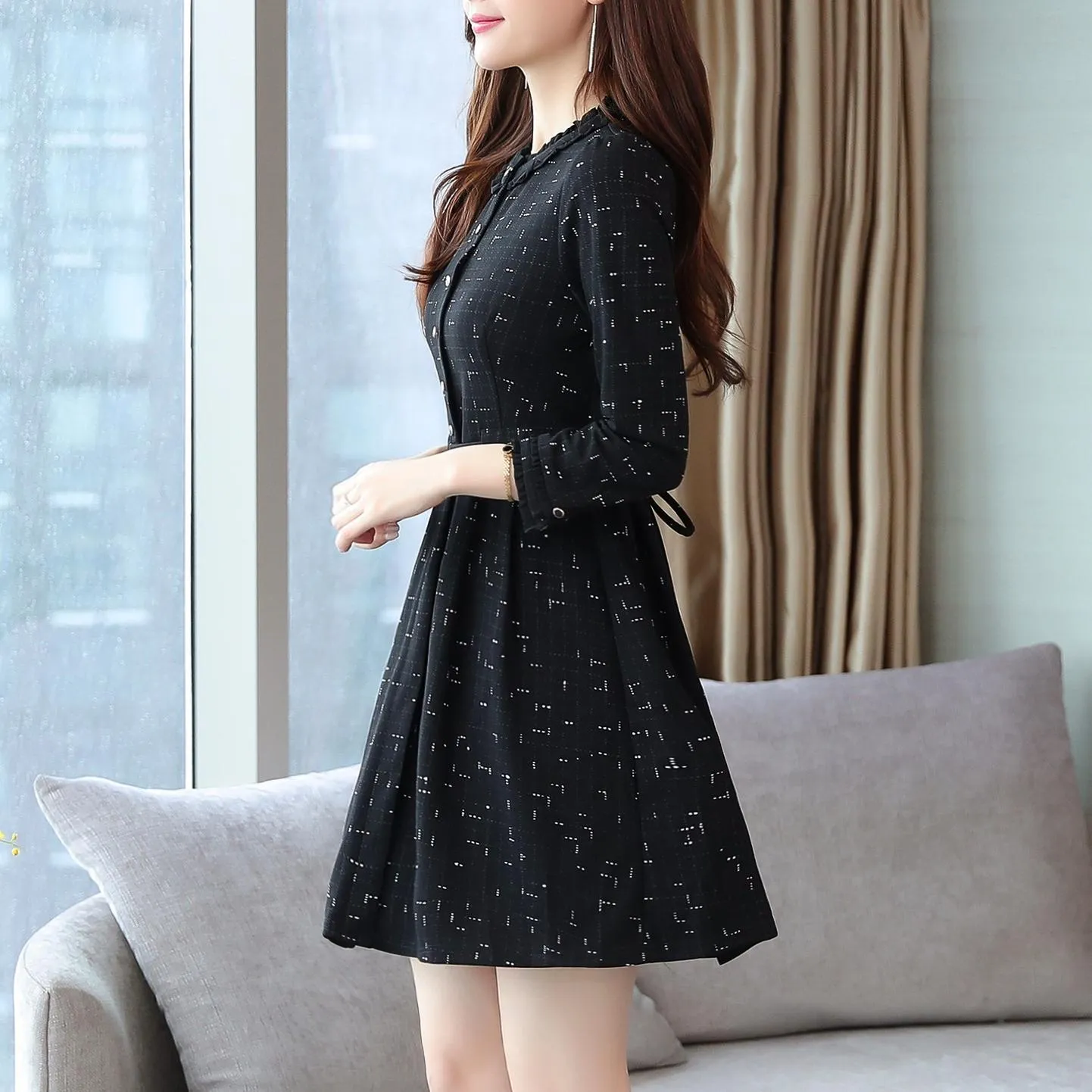 Elegant Button-Decorated Dress