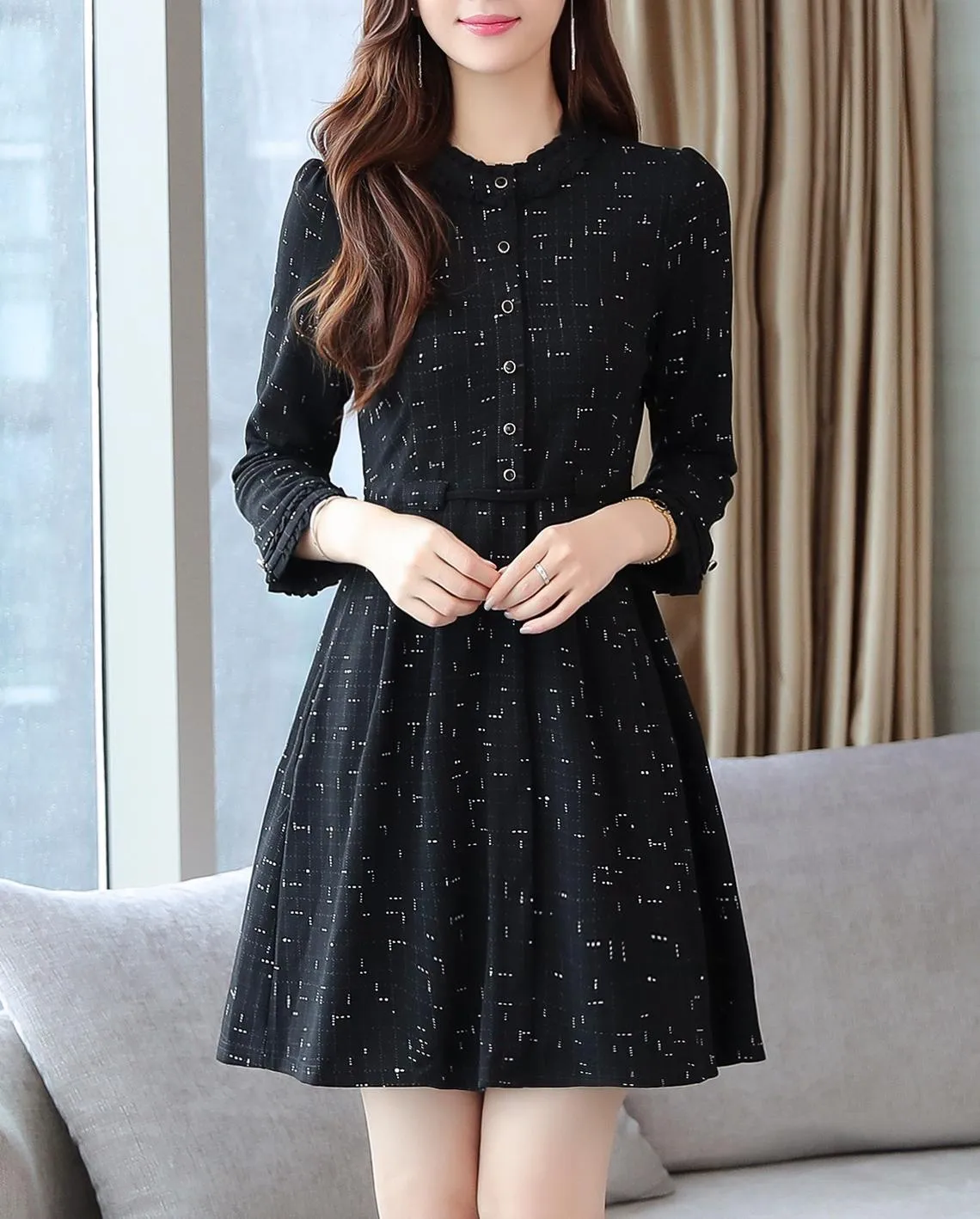 Elegant Button-Decorated Dress