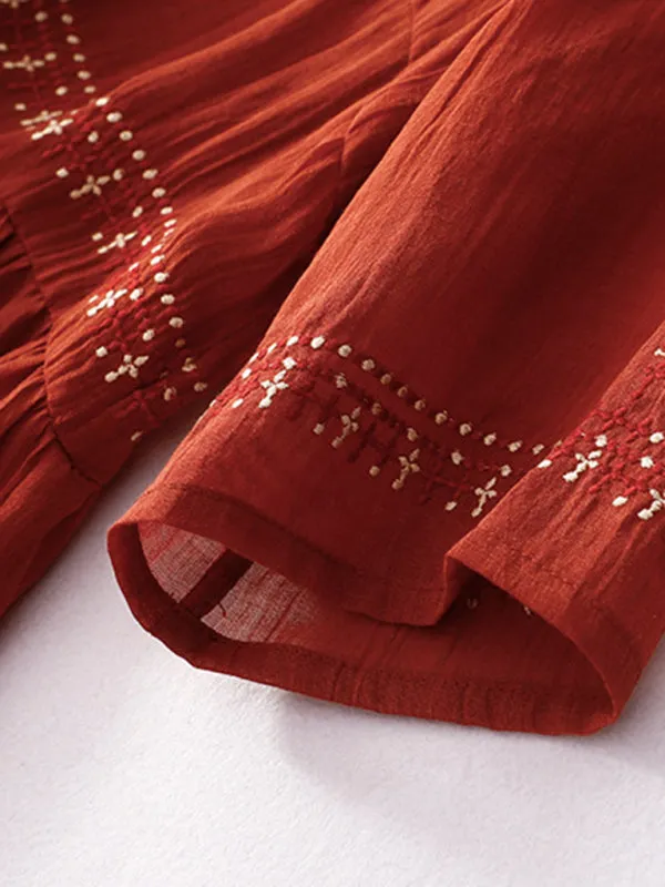 Embroidered Maxi Dress with Loose Fit and Large Hem
