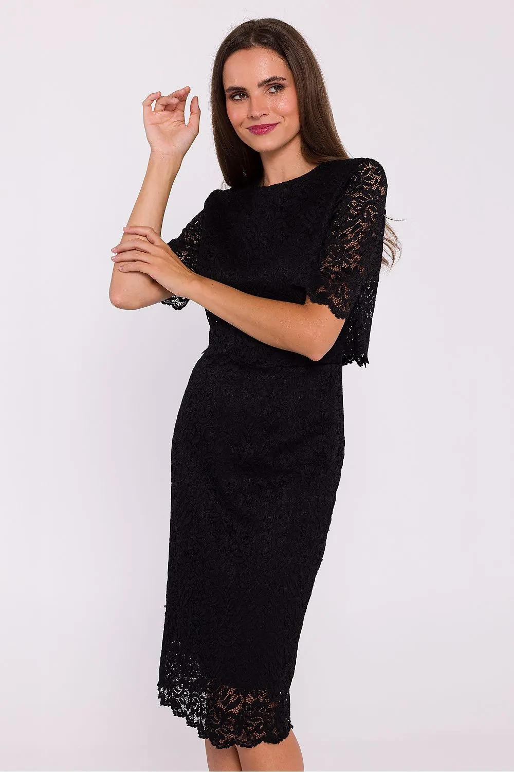 Evening dress Cocktail Dress Lace Occasion wear Cropped Overlay Elegant Midi Dress