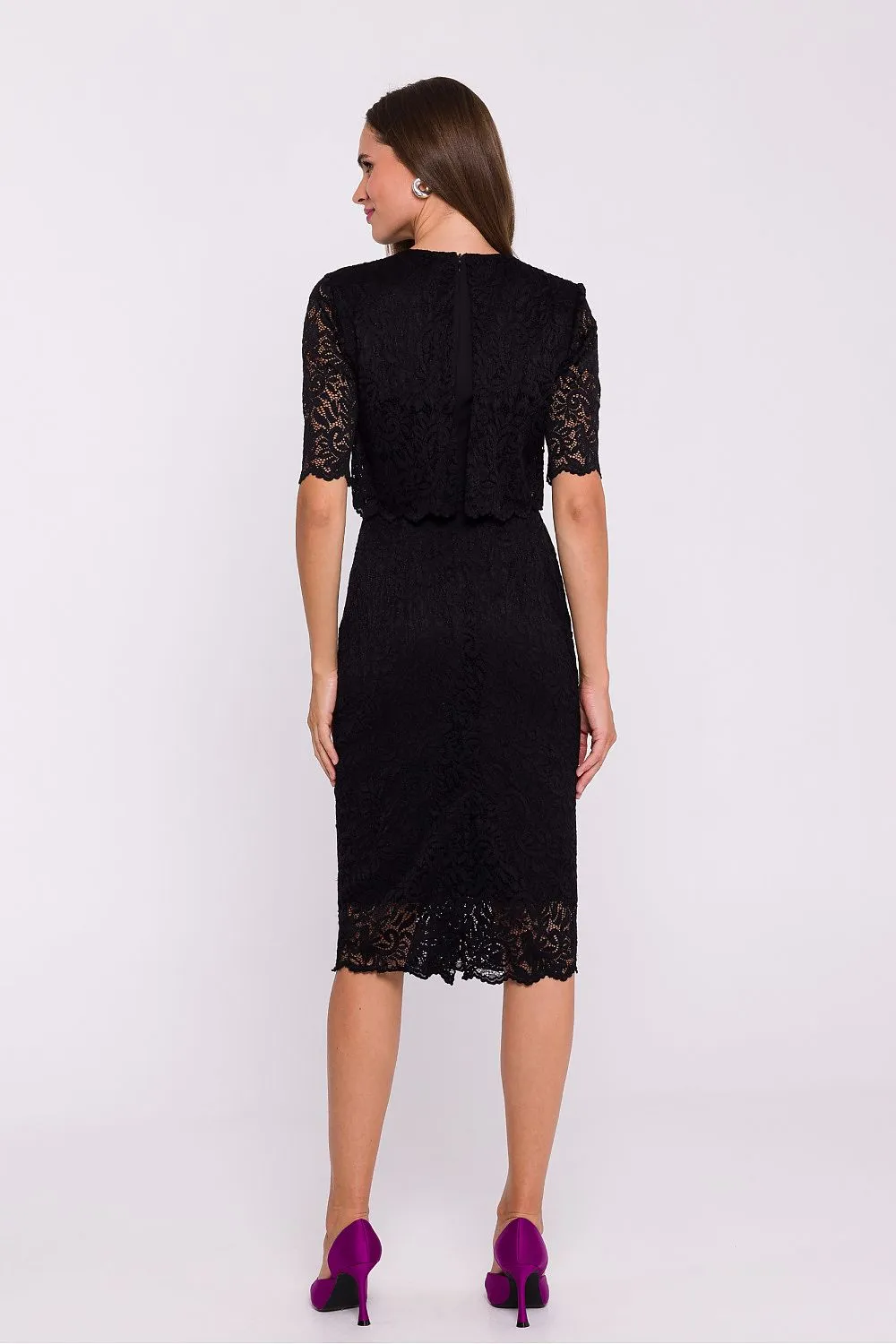 Evening dress Cocktail Dress Lace Occasion wear Cropped Overlay Elegant Midi Dress