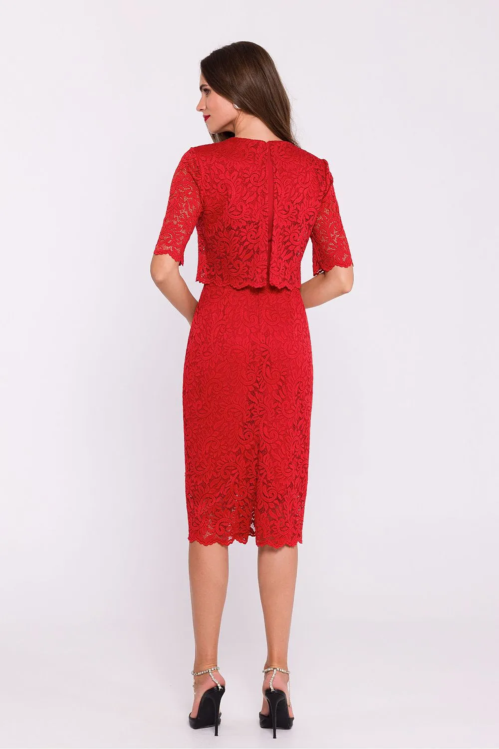 Evening dress Cocktail Dress Lace Occasion wear Cropped Overlay Elegant Midi Dress