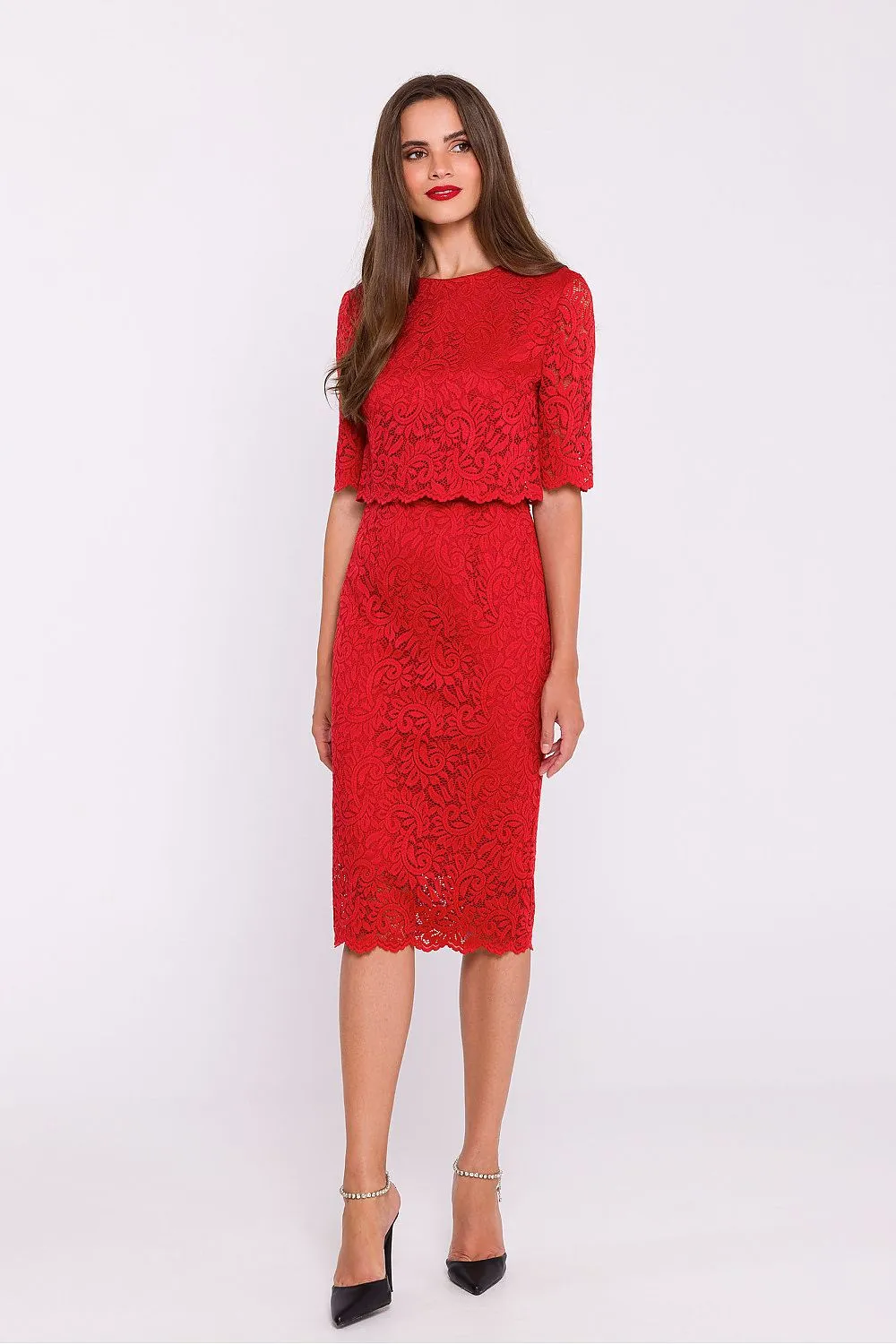 Evening dress Cocktail Dress Lace Occasion wear Cropped Overlay Elegant Midi Dress