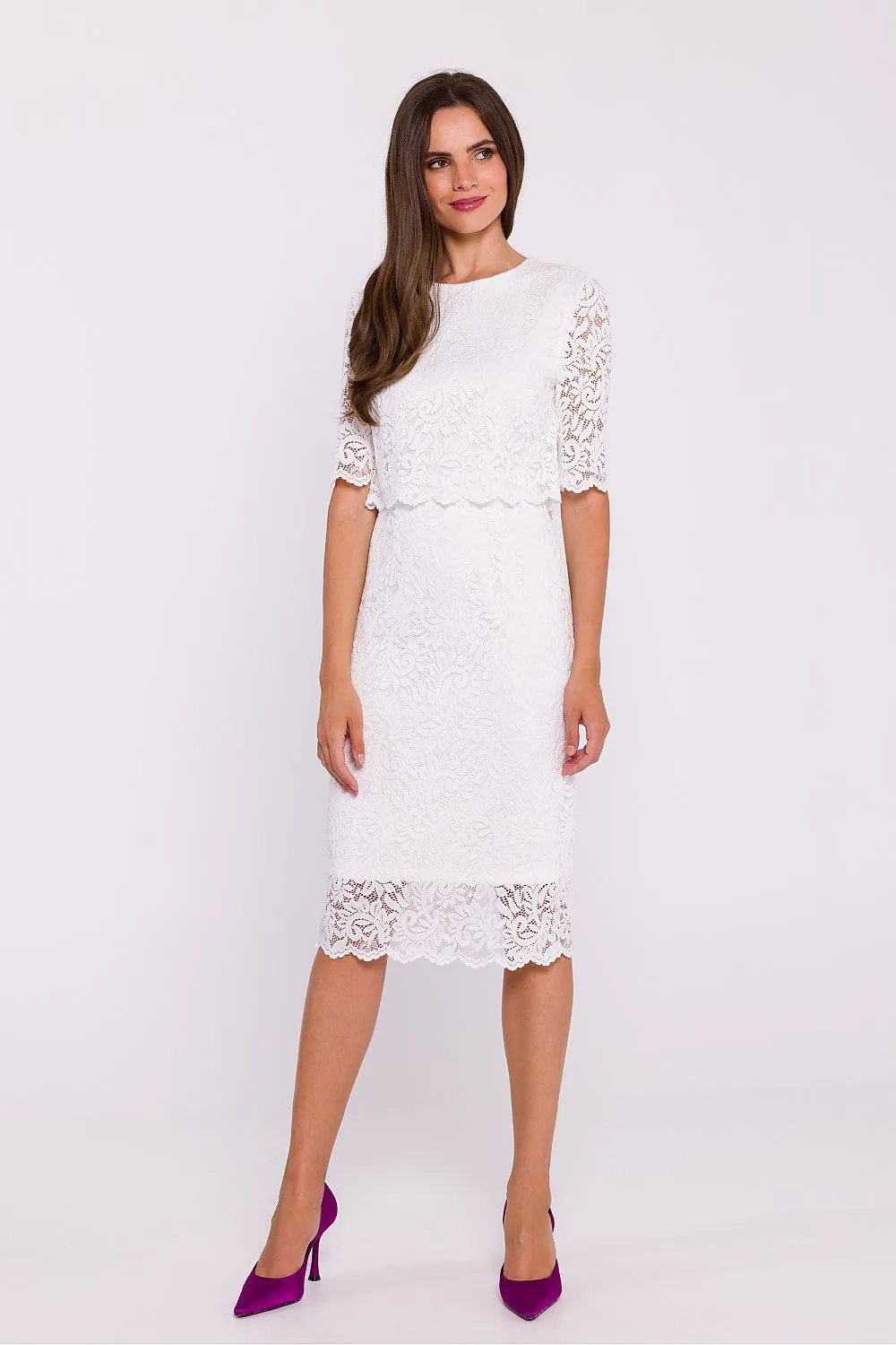 Evening dress Cocktail Dress Lace Occasion wear Cropped Overlay Elegant Midi Dress