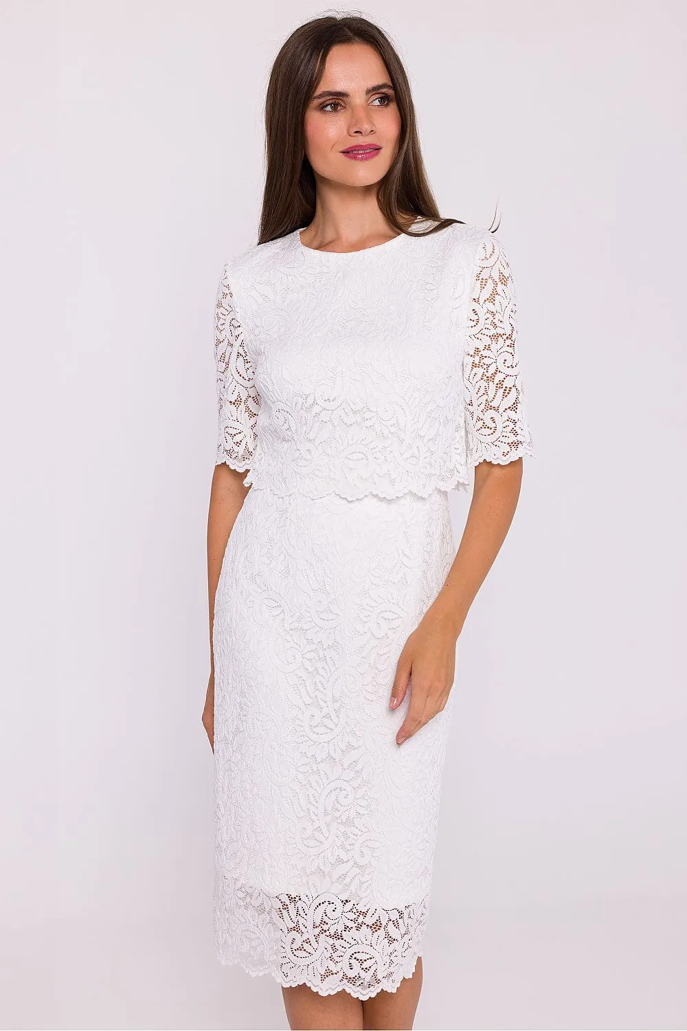 Evening dress Cocktail Dress Lace Occasion wear Cropped Overlay Elegant Midi Dress