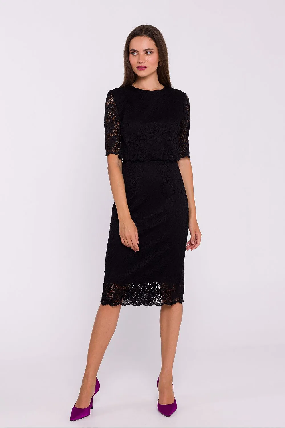 Evening dress Cocktail Dress Lace Occasion wear Cropped Overlay Elegant Midi Dress