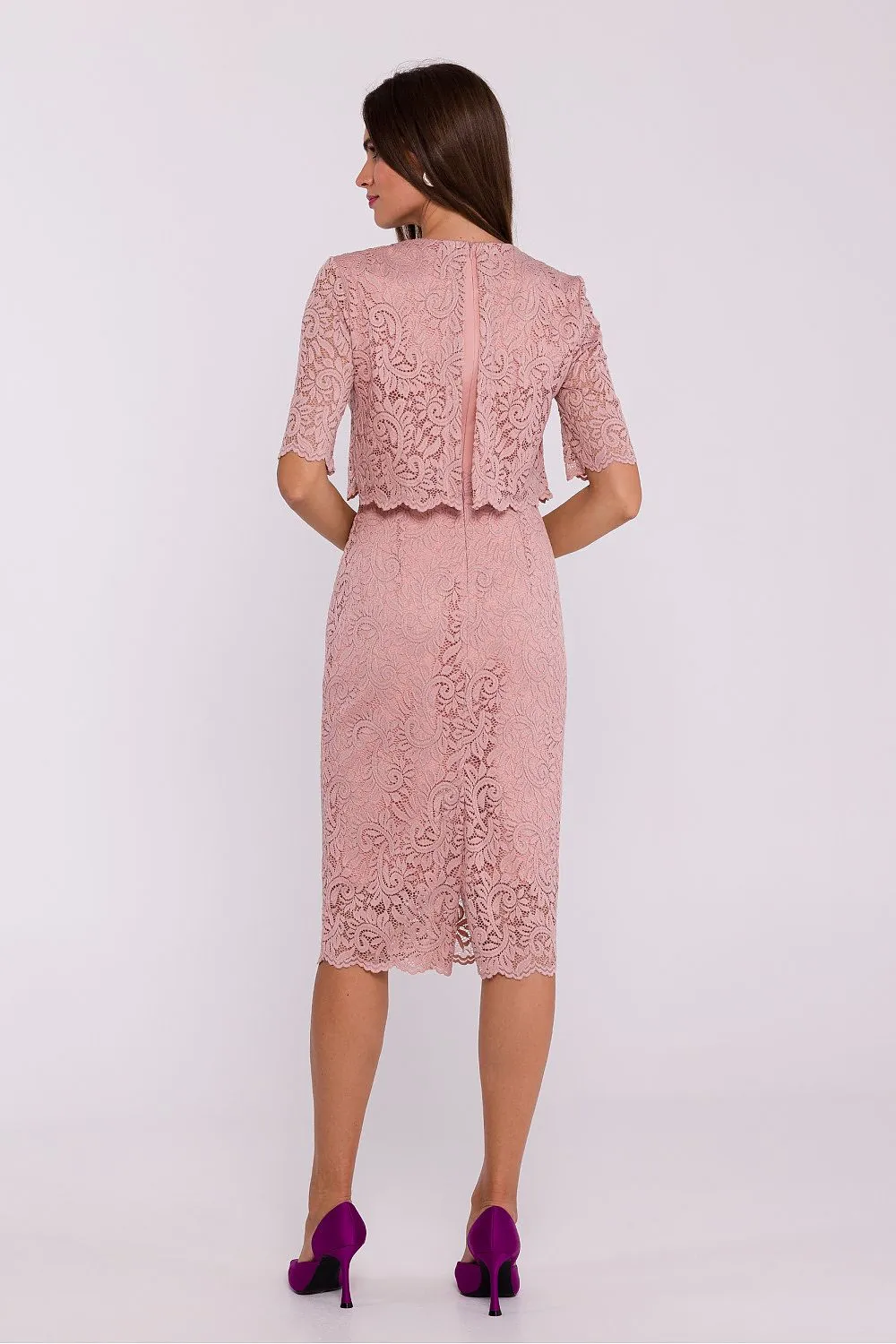 Evening dress Cocktail Dress Lace Occasion wear Cropped Overlay Elegant Midi Dress