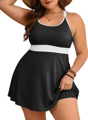 Eytino Womens Plus Size 2 Piece Swimsuits Adjustable Straps Tankini Swim Dress with Swimming Bottoms Oversized Swimwear4X Black