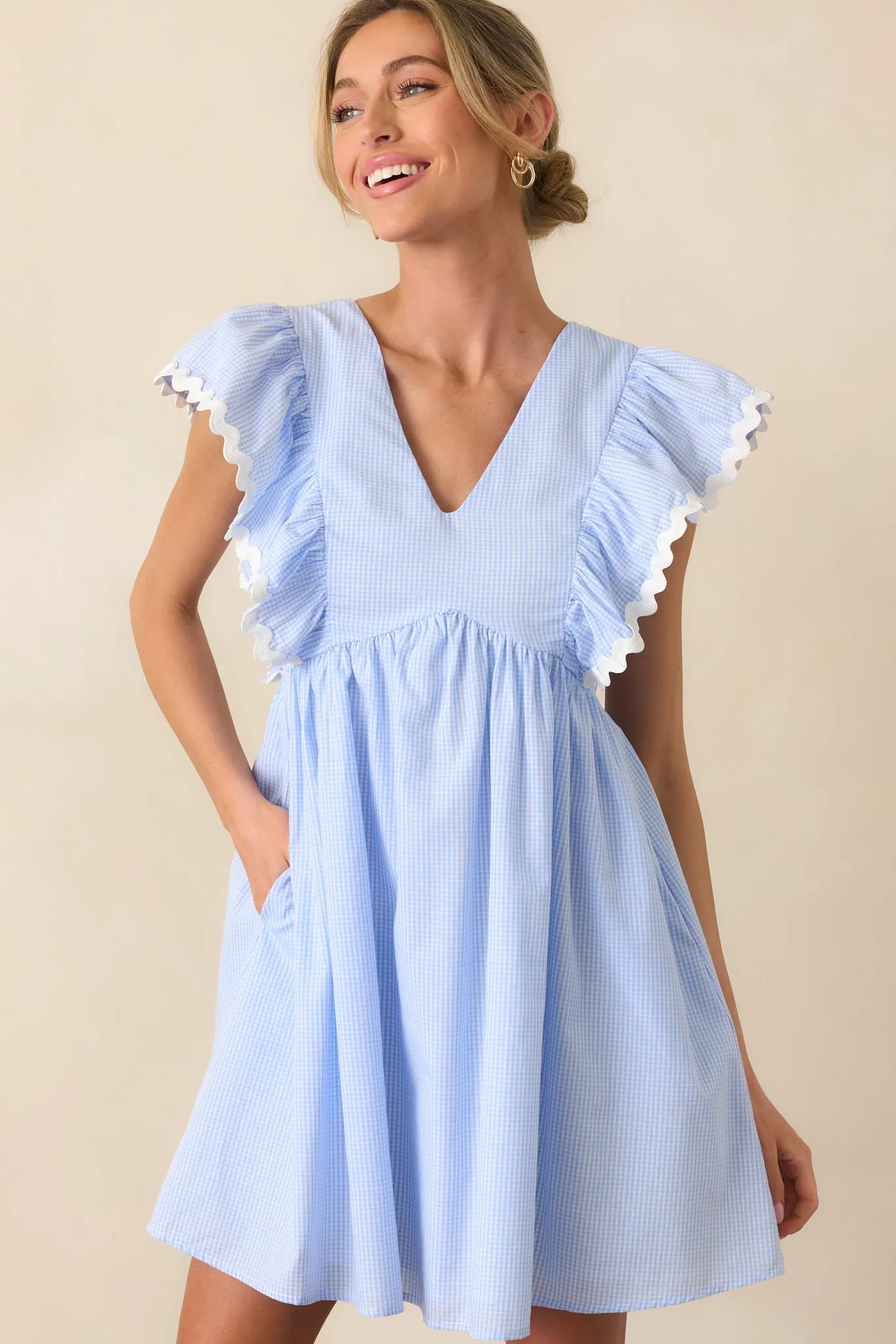 Fairchild Blue Micro Gingham Cotton Mini Dress