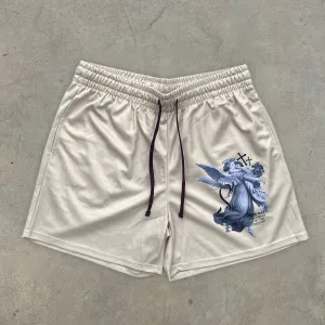 Fashionable Retro Religious Print Stretch Shorts