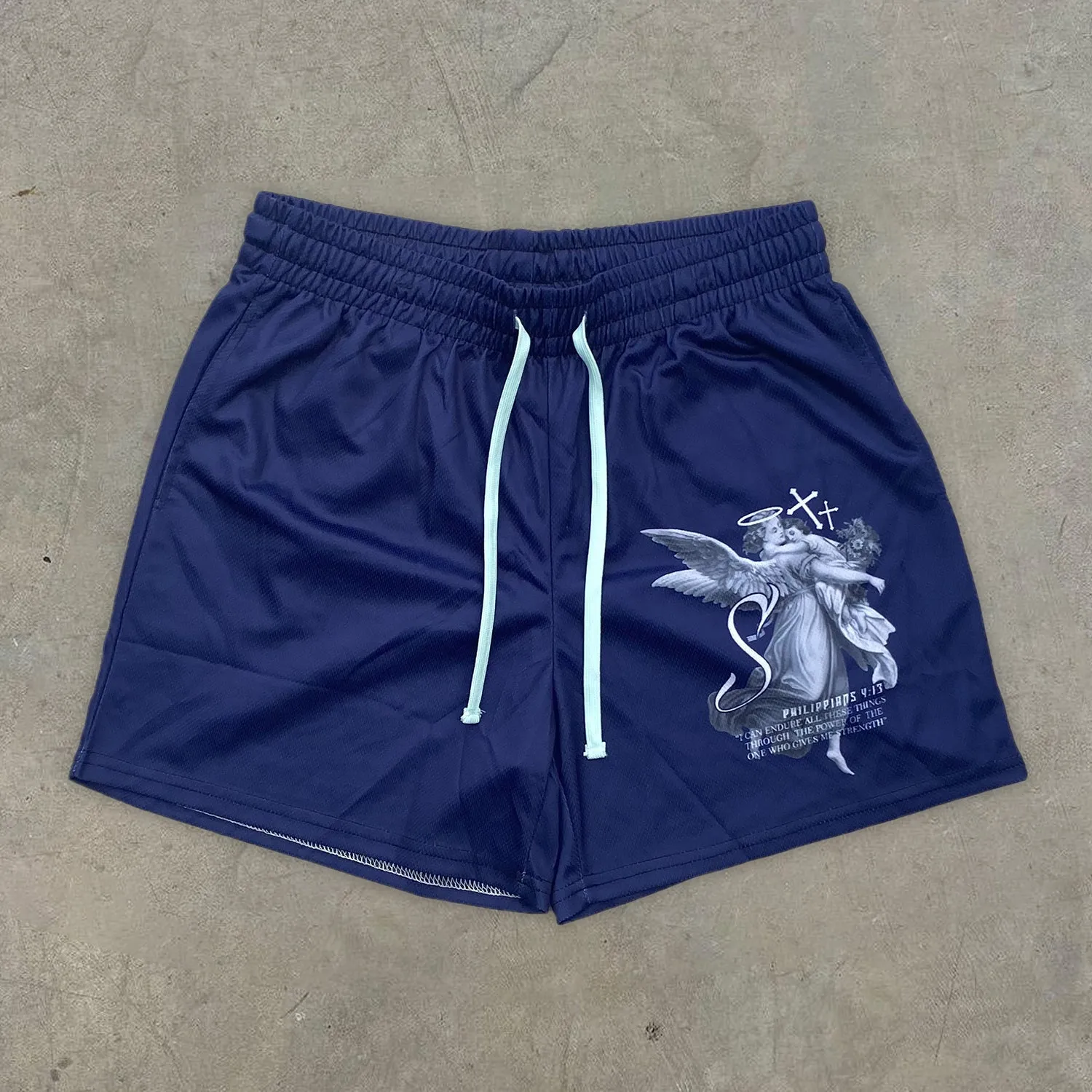 Fashionable Retro Religious Print Stretch Shorts