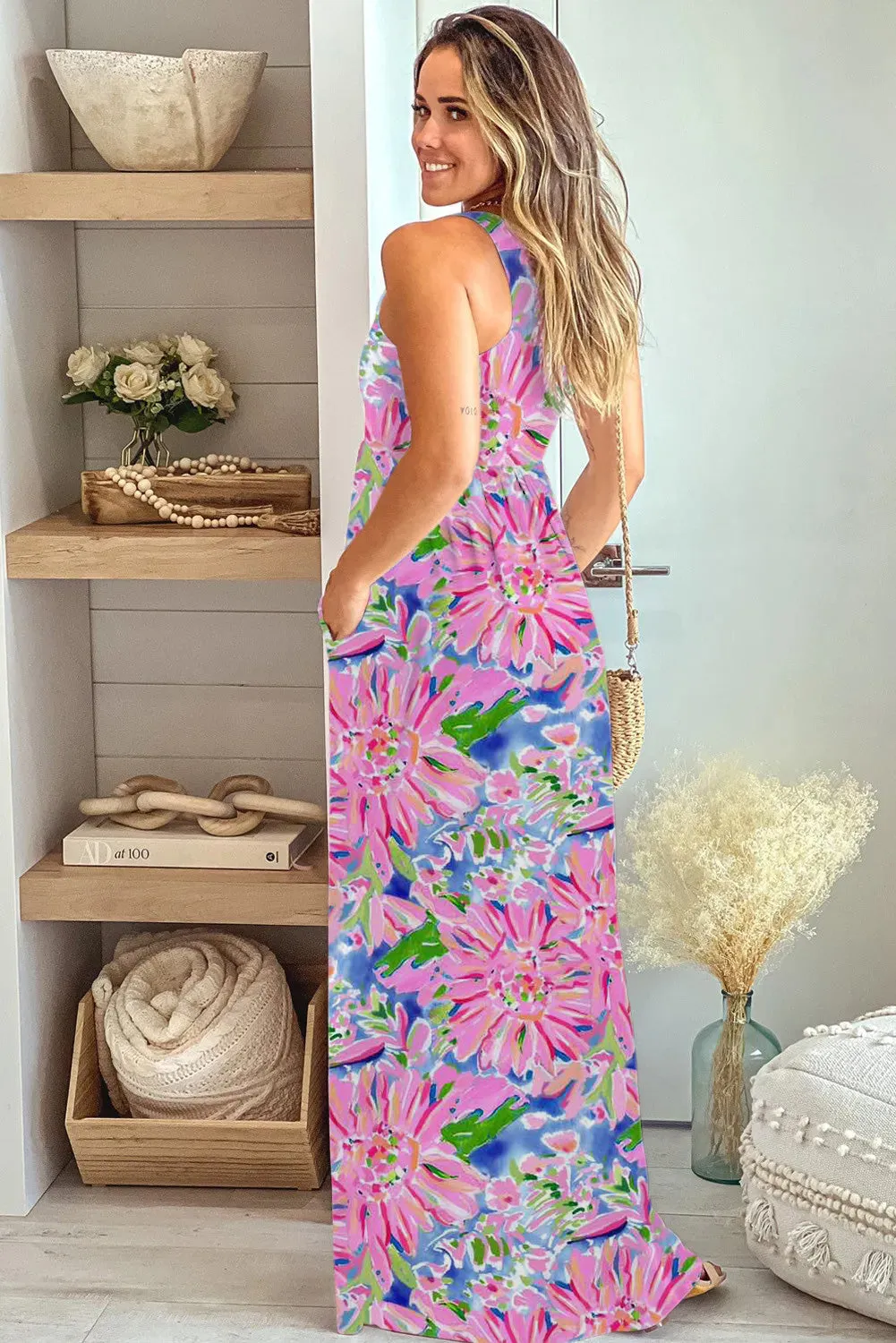Floral Print Notch Neck Sleeveless Top