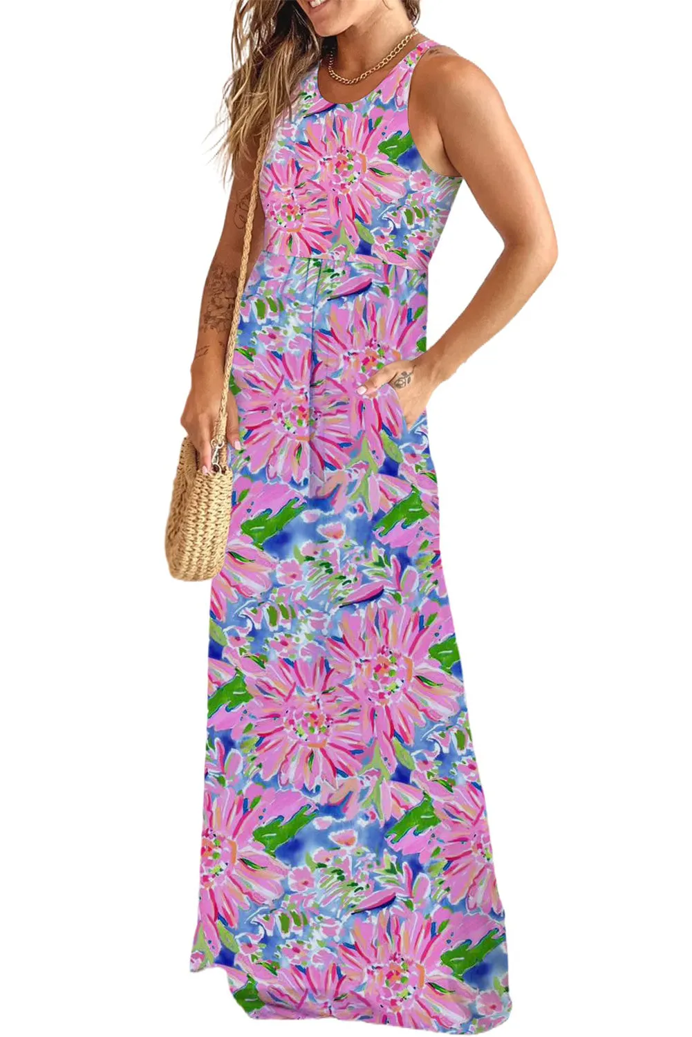 Floral Print Notch Neck Sleeveless Top