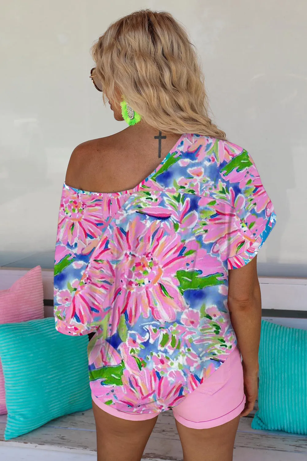 Floral Print Notch Neck Sleeveless Top