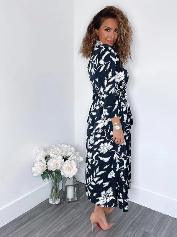 Floral Print Shirt Dress with Tie Waist and Cropped Sleeves