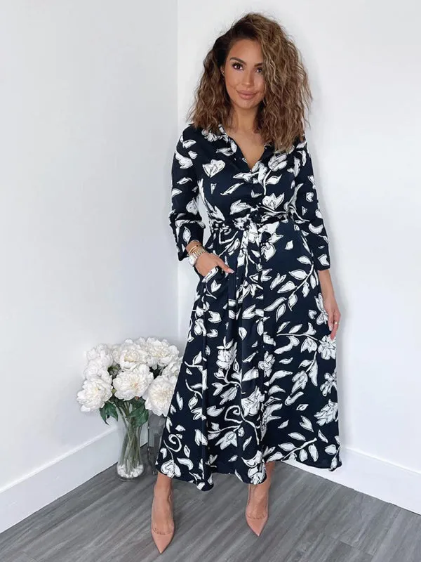Floral Print Shirt Dress with Tie Waist and Cropped Sleeves