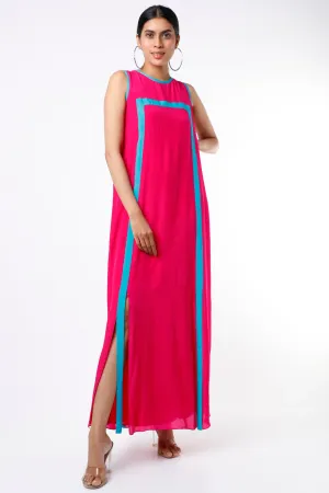 Fuchsia & Turquoise Color Blocked Maxi Dress