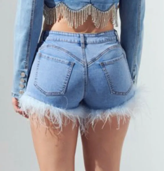 Fur Denim Shorts