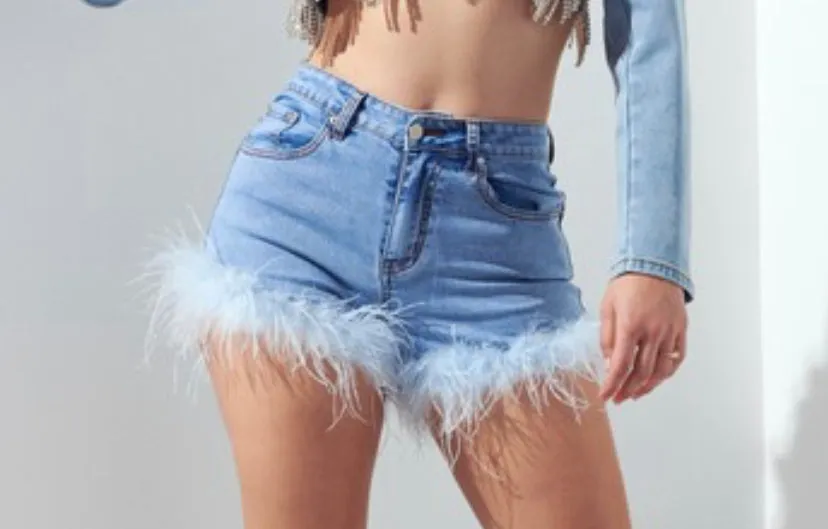 Fur Denim Shorts