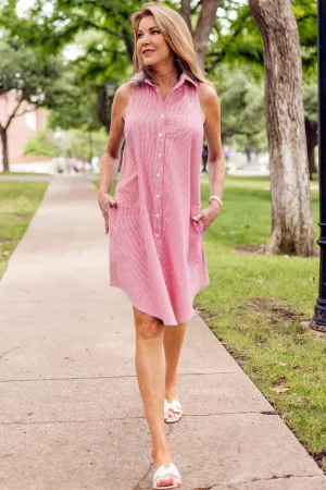 GAMEDAY! Swing Dress Red/White Seersucker Check