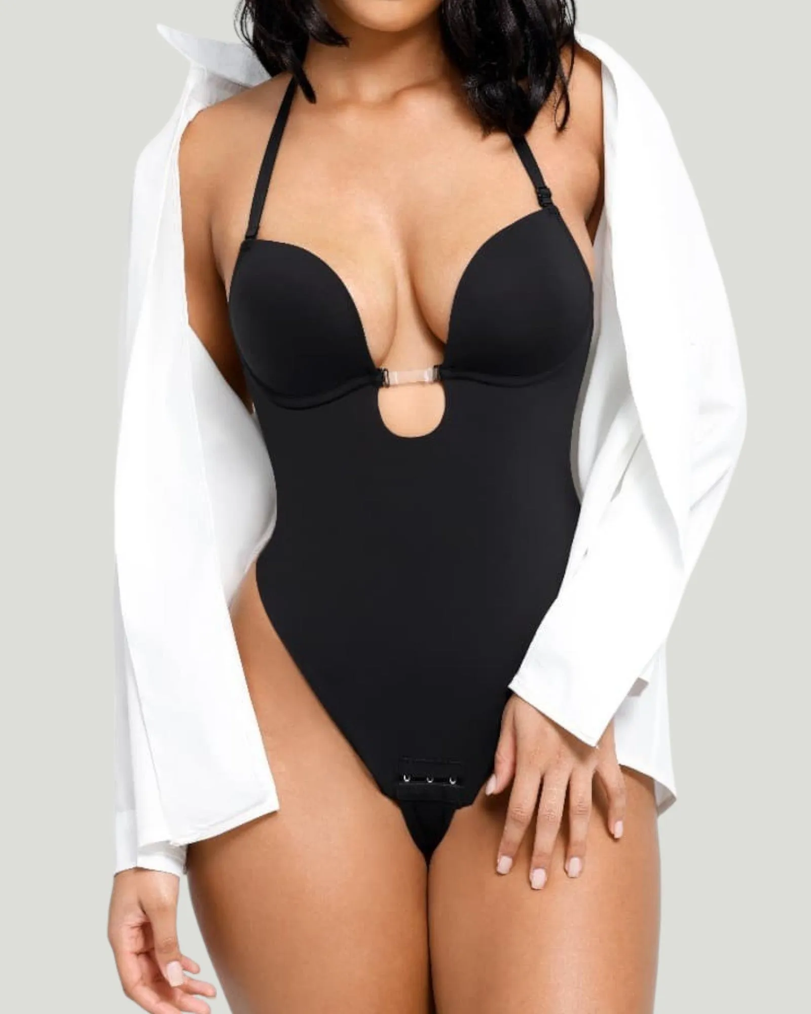 Gigi Plunge Low Back Thong Bodysuit
