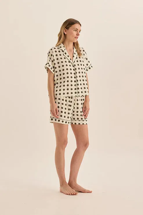 Gingerlilly Jillian Satin Short PJ Set - Olive Spot