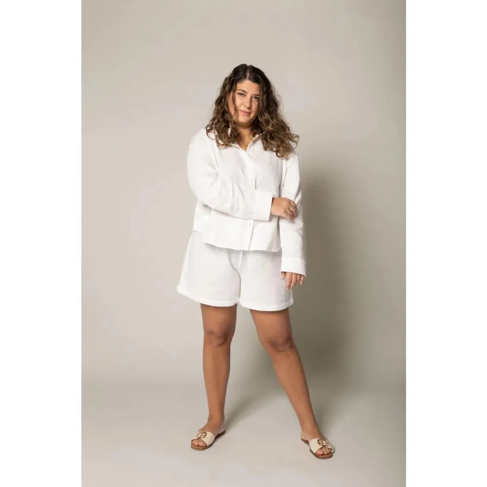 GIRL CRUSH TEXTURED ORGANIC COTTON SHORTS WHITE