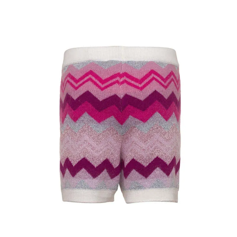 Girls Pink Knitted Zig Zag Shorts