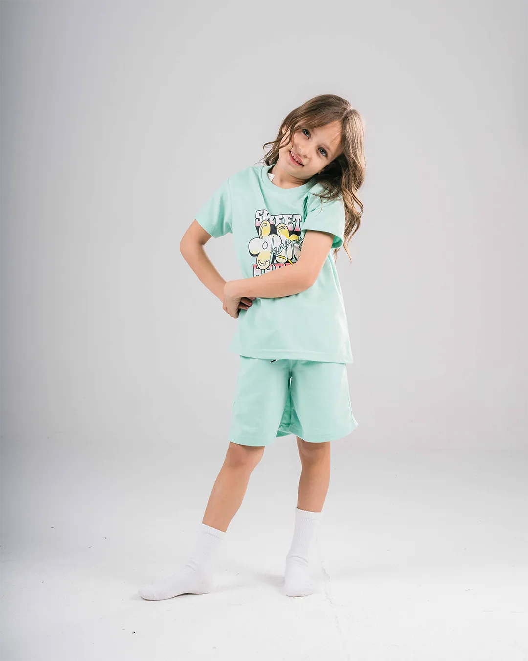 Girl's Printed Lounge Suit with Shorts