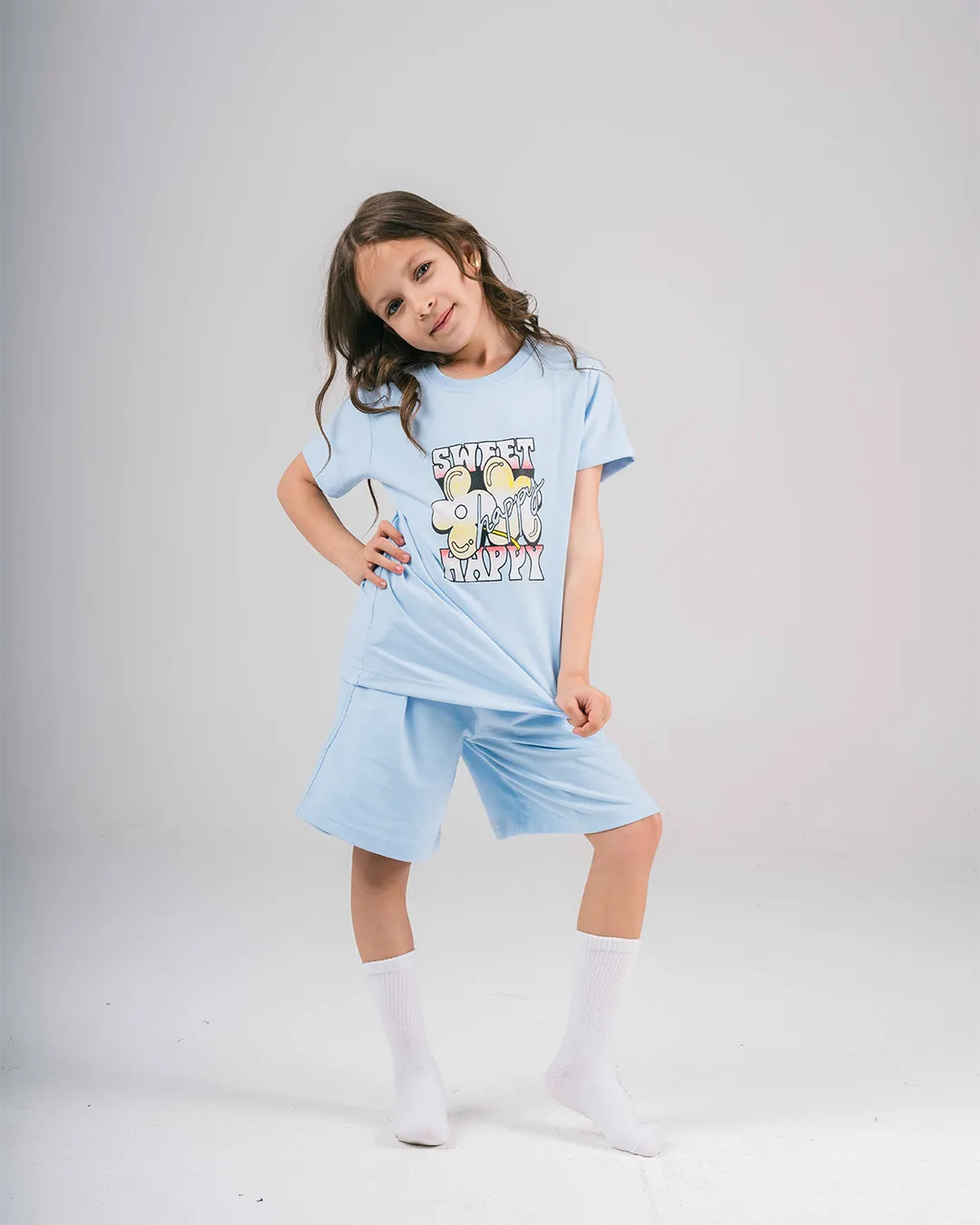 Girl's Printed Lounge Suit with Shorts