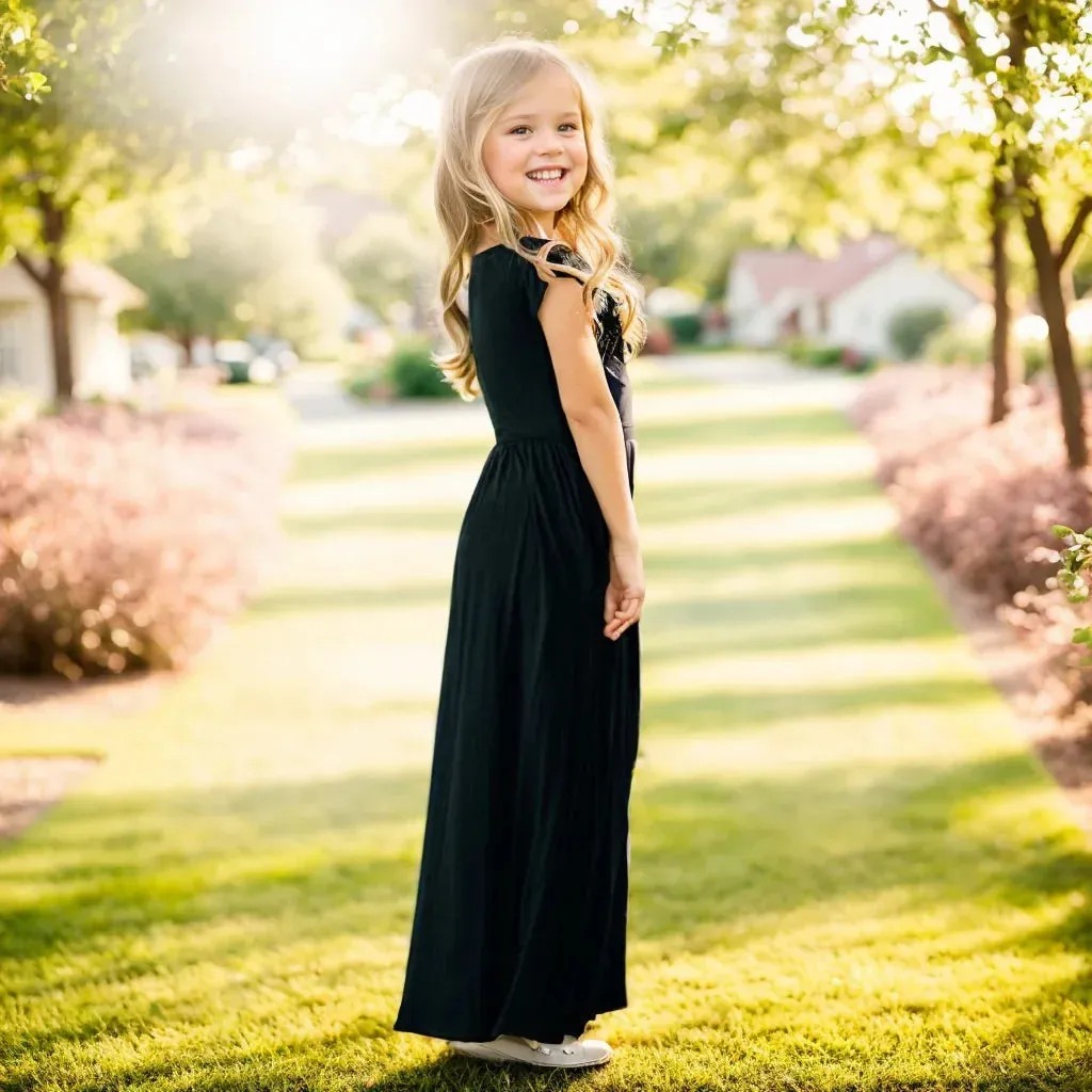 Girls Short Sleeved Long Dress Beach Party Birthday Casual Fashion Show Versatile A-Line Dress