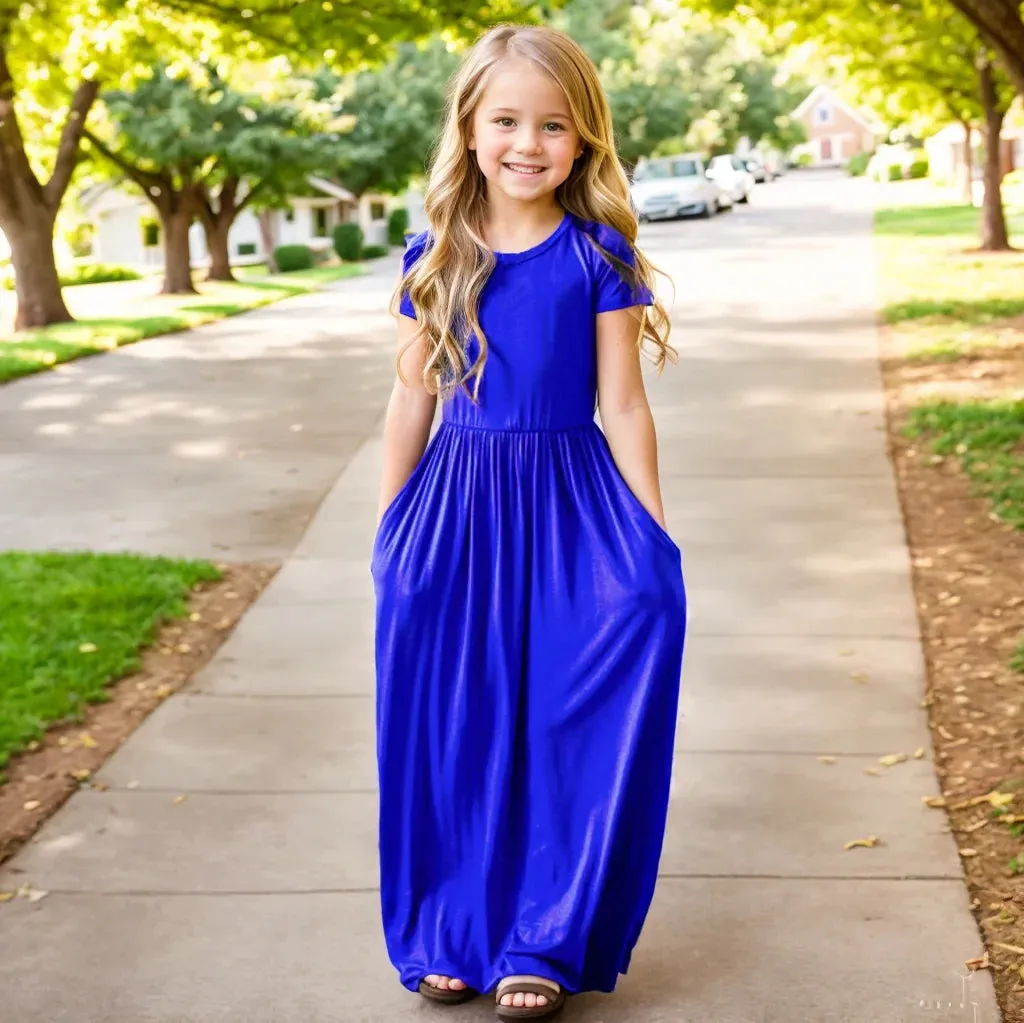 Girls Short Sleeved Long Dress Beach Party Birthday Casual Fashion Show Versatile A-Line Dress