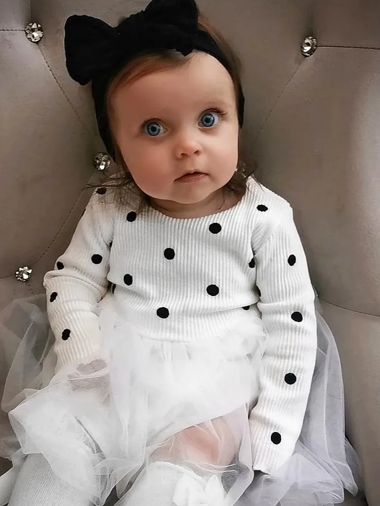 Girls White Polka Dot Party Tutu Dress - 6 to 24 Months