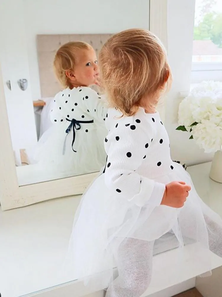 Girls White Polka Dot Party Tutu Dress - 6 to 24 Months