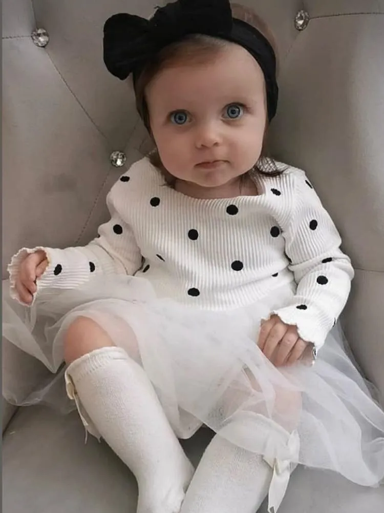 Girls White Polka Dot Party Tutu Dress - 6 to 24 Months