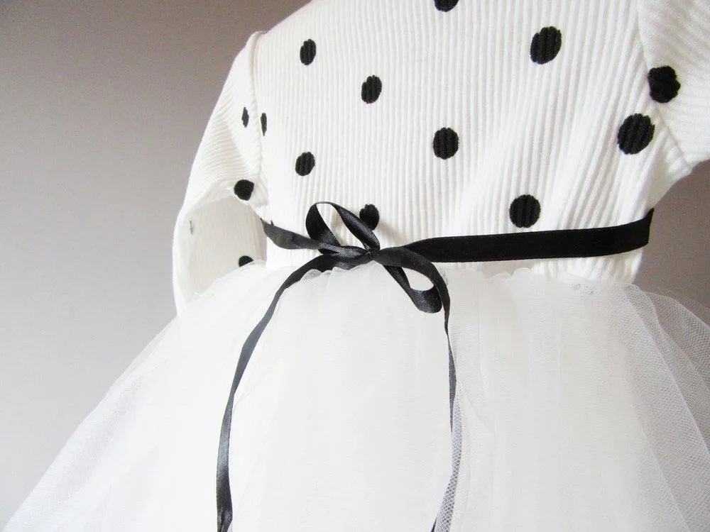 Girls White Polka Dot Party Tutu Dress - 6 to 24 Months