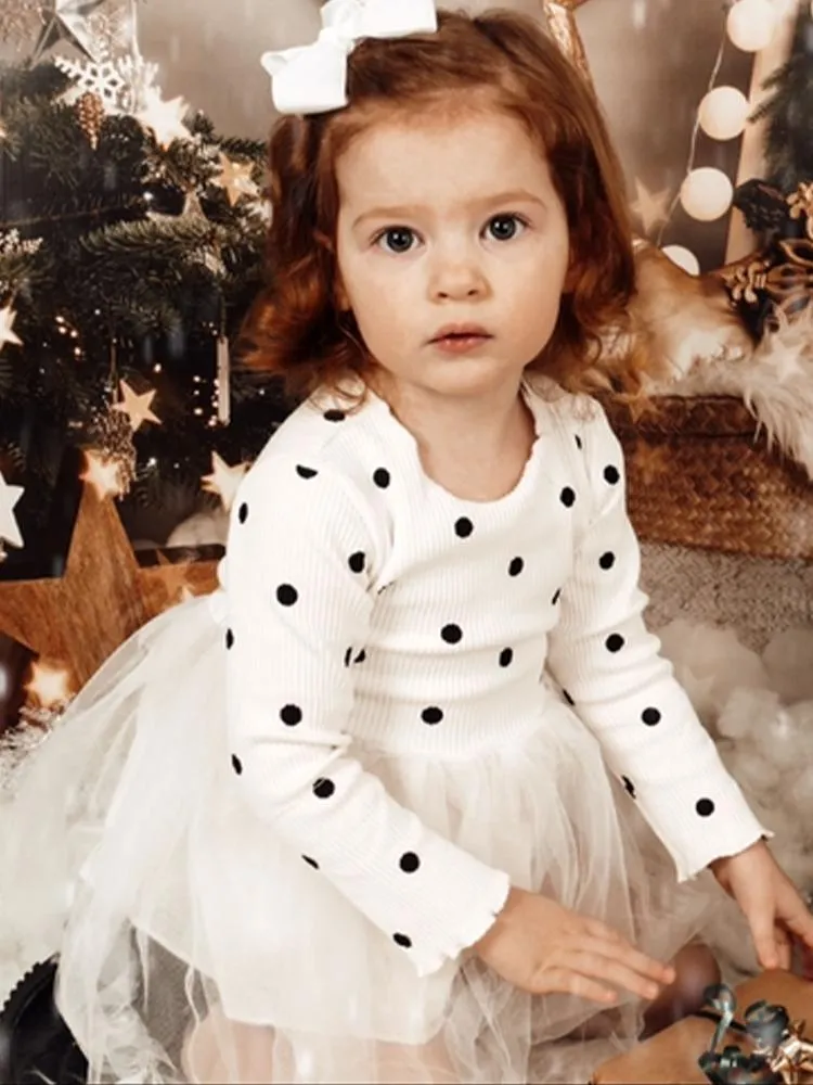 Girls White Polka Dot Party Tutu Dress - 6 to 24 Months