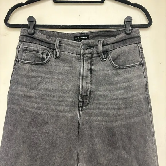 Good American Good Waist Cropped Palazzo Jeans Black 329