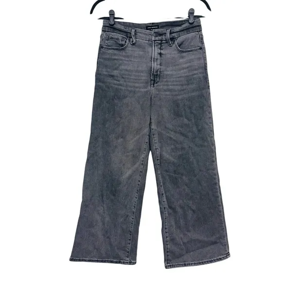 Good American Good Waist Cropped Palazzo Jeans Black 329
