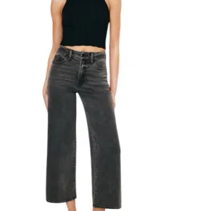 Good American Good Waist Cropped Palazzo Jeans Black 329