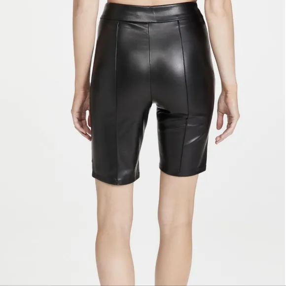 Good American NWT Women's faux Leather Vegan Black Bike Shorts Size 3