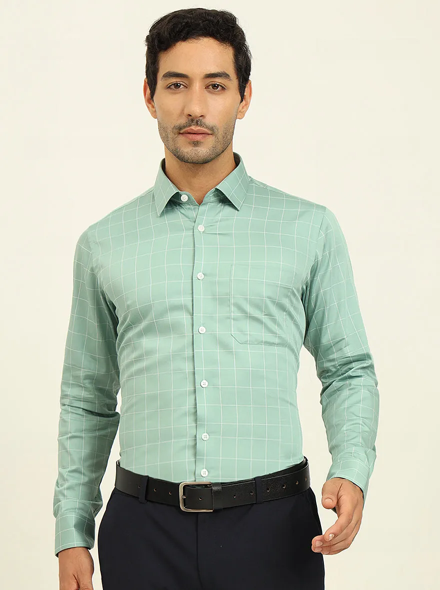 Green Checked Slim Fit Formal Shirt | JadeBlue