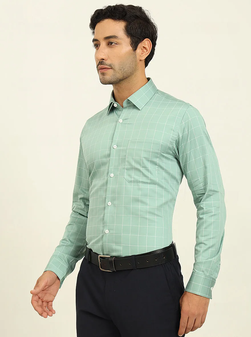 Green Checked Slim Fit Formal Shirt | JadeBlue