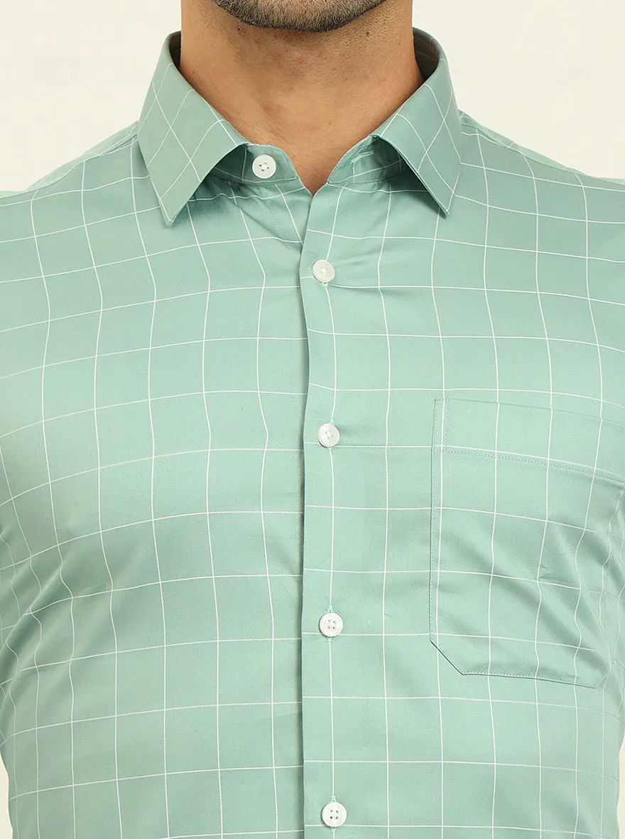 Green Checked Slim Fit Formal Shirt | JadeBlue