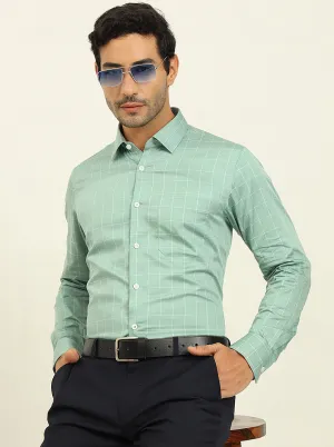 Green Checked Slim Fit Formal Shirt | JadeBlue