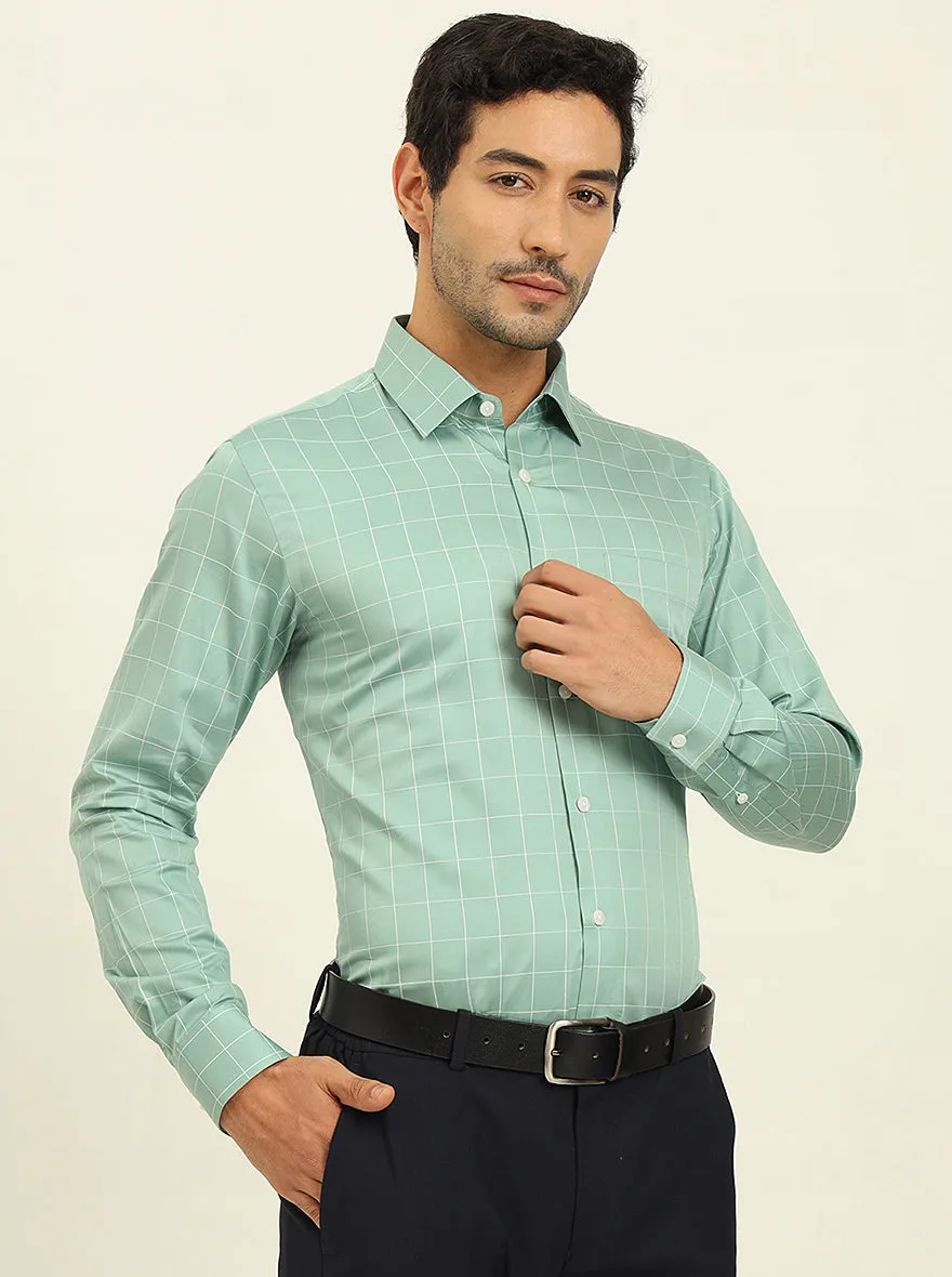 Green Checked Slim Fit Formal Shirt | JadeBlue