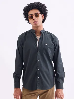 Green Chinese Collar Slim Fit Shirt